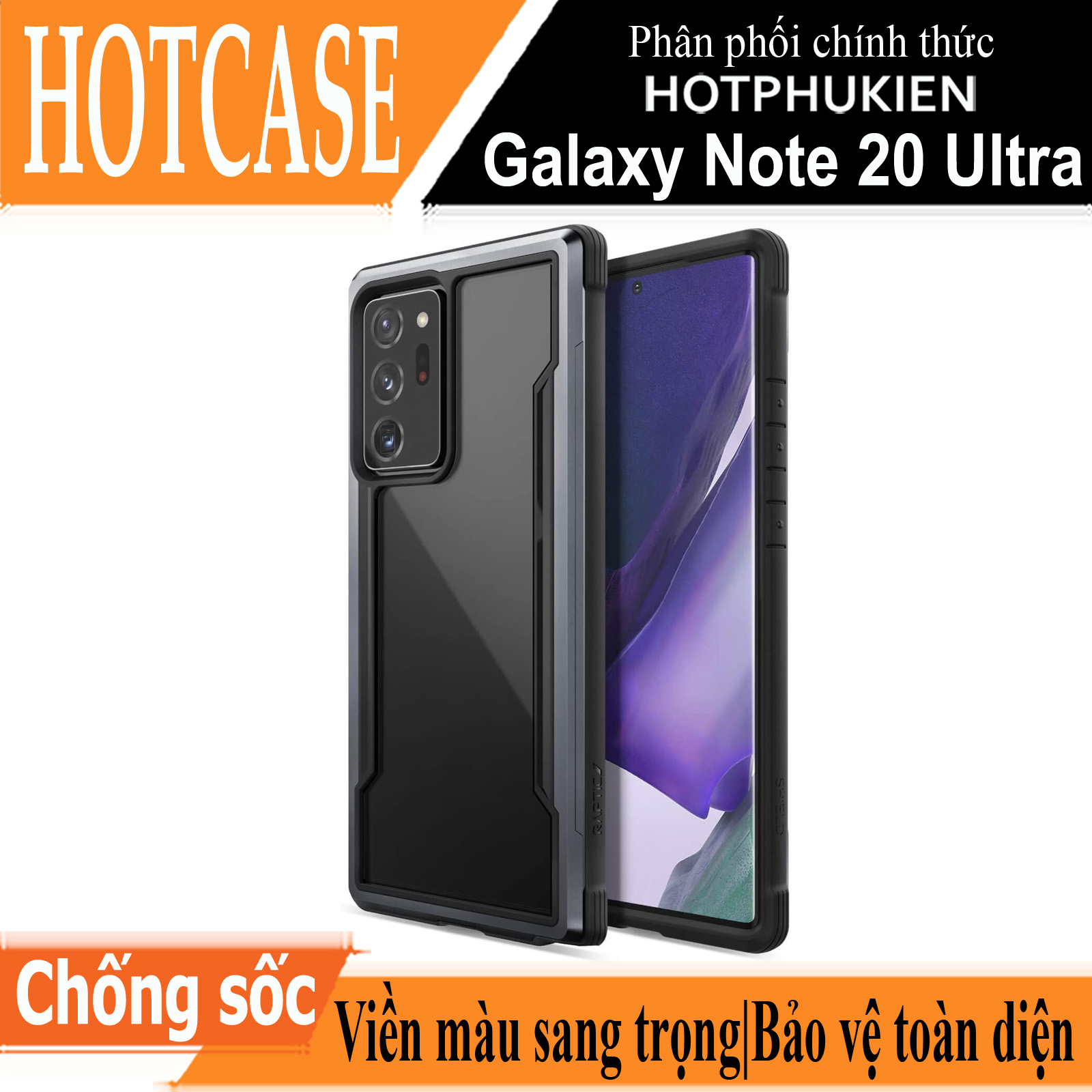 Ốp lưng chống sốc chống va đập cho Samsung Galaxy Note 20 Ultra hiệu HOTCASE X-doria Defense shield mặt lưng trong suốt, gờ bảo vệ Camera chống trầy xước