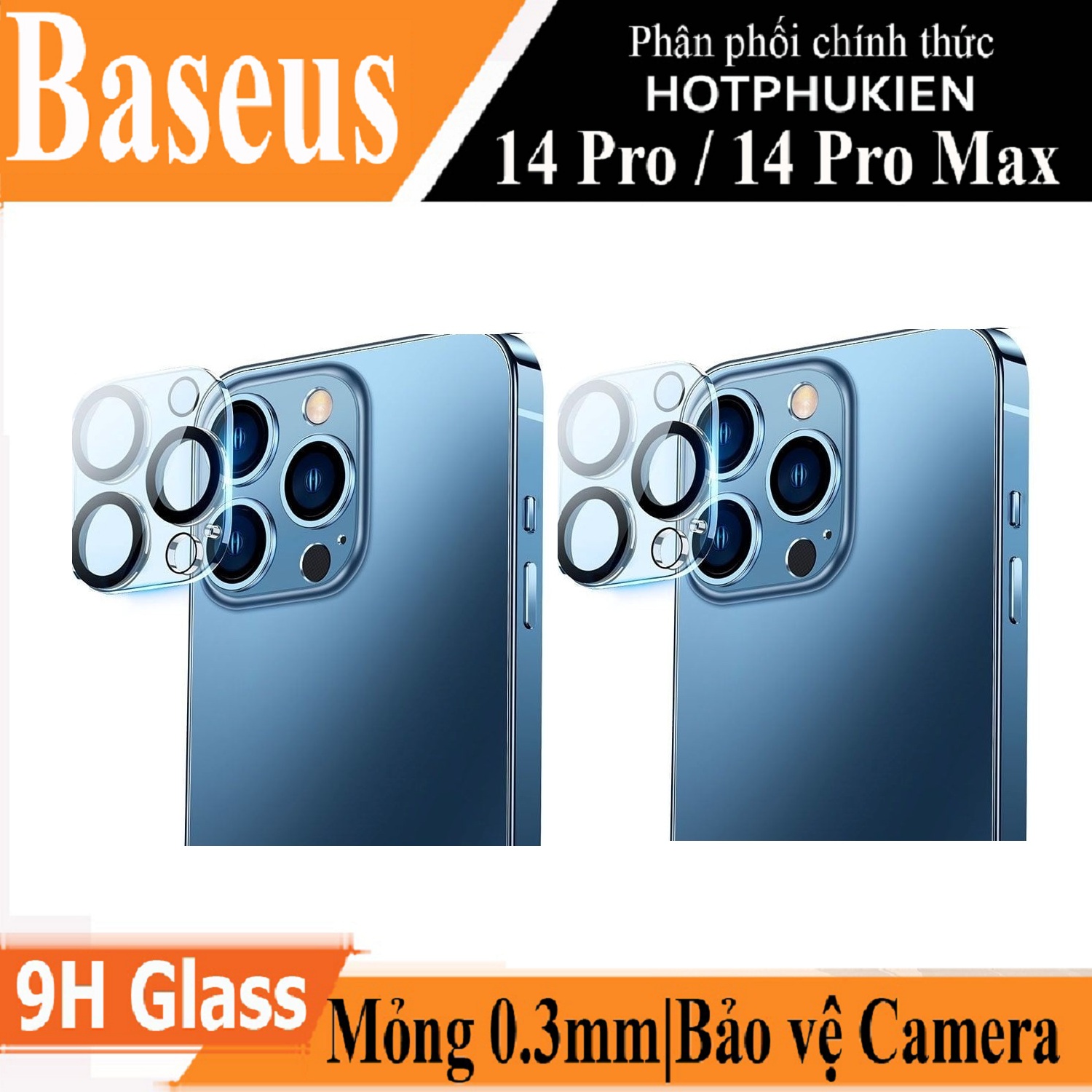 (Mua 1 tặng 1) Miếng dán kính cường lực bảo vệ camera cho iPhone 14 Pro Max hiệu Baseus Full-coverage Lens