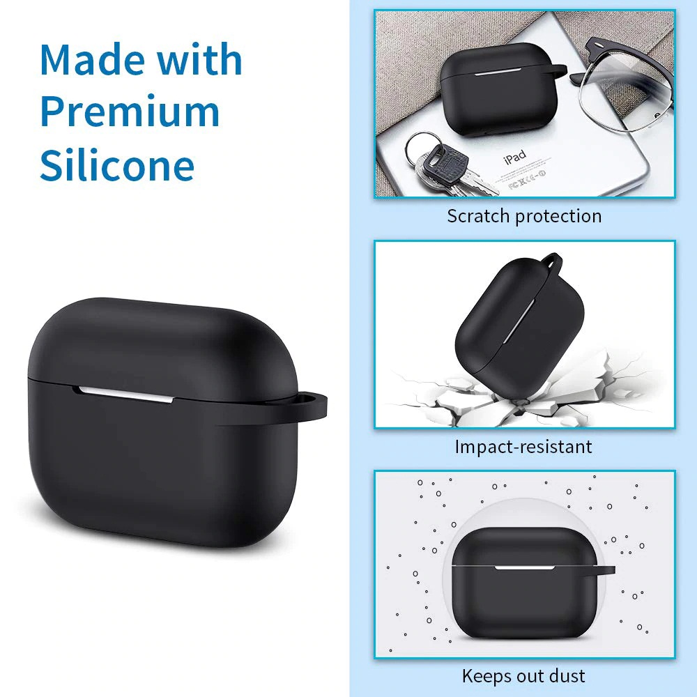 Bao case silicon chống sốc siêu mỏng cho tai nghe Apple Airpods Pro kèm móc khóa  bảo vệ toàn diện 360 độ