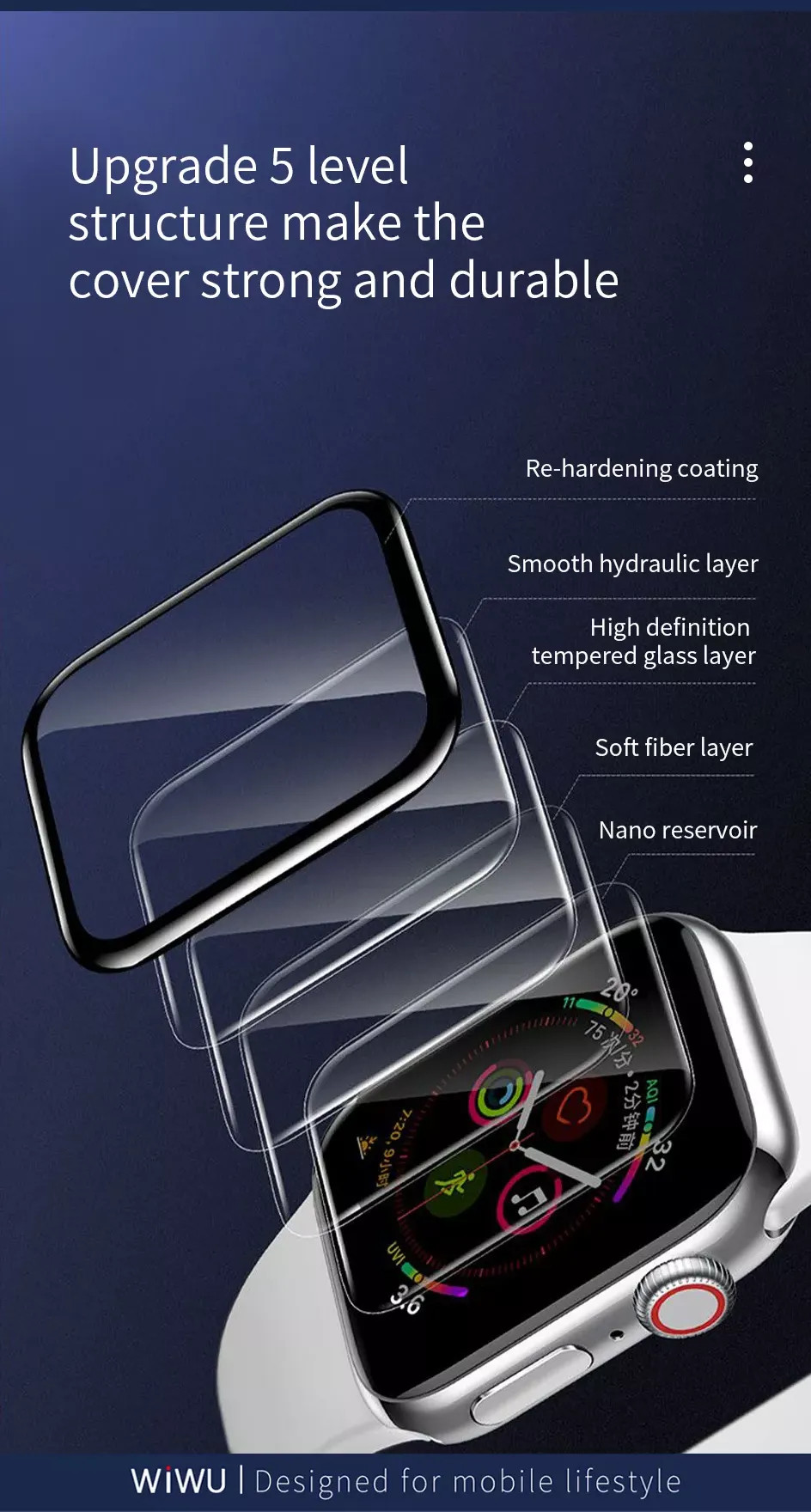 Bộ 2 miếng dán màn hình kính cường lực Full 3D cho Apple Watch Ultra 49mm Series 8 hiệu WIWU iVista Chống va đập, vát cạnh 2.5D, hạn chế vân tay