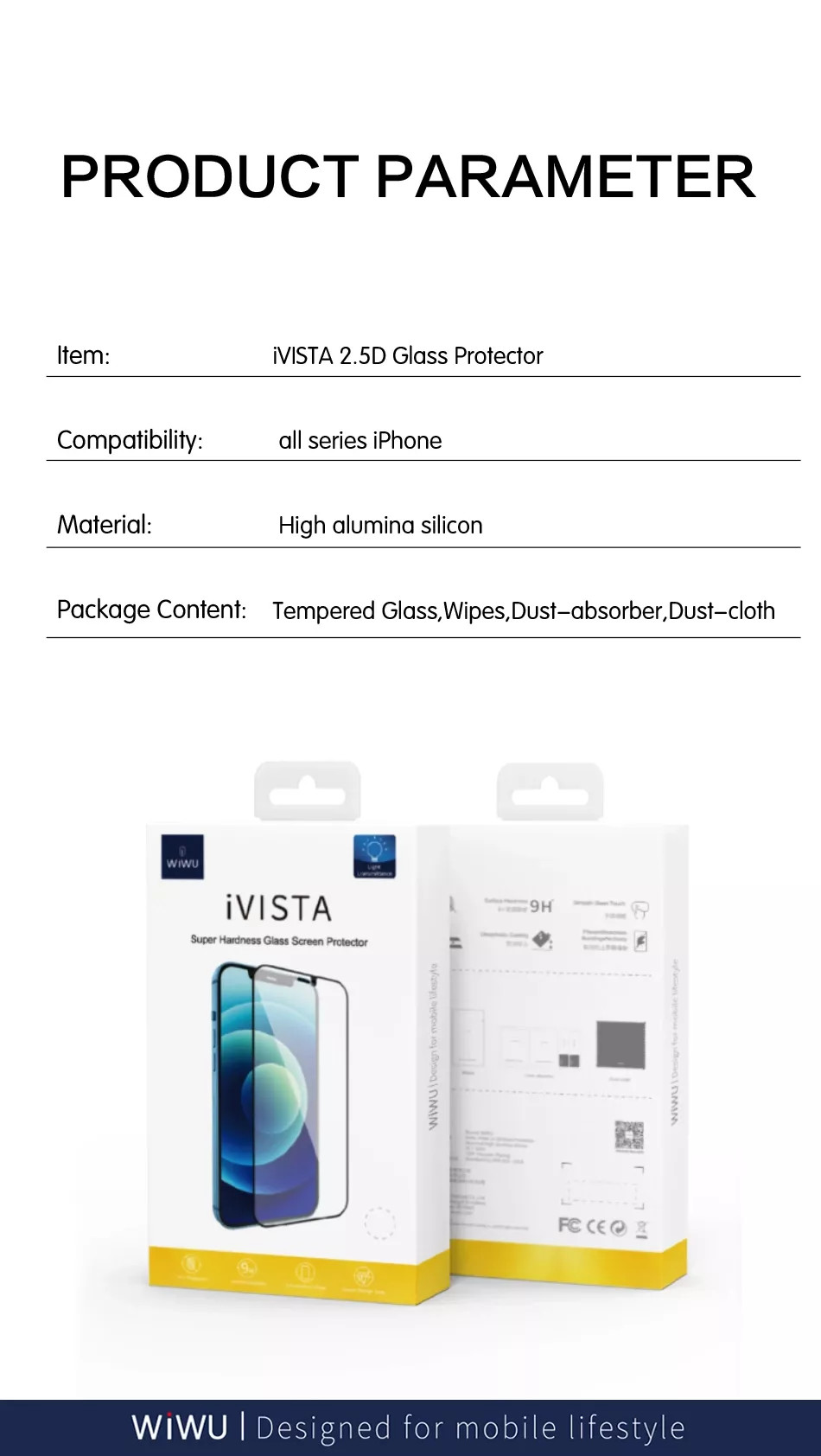 Miếng dán kính cường lực Cho iPhone 11 / 11 Pro / 11 Pro Max / X / Xs / Xs Max / XR full màn hình 2.5D chống nứt vỡ cạnh hiệu WIWU iVista Chống va đập, vát cạnh 2.5D, chống vân tay