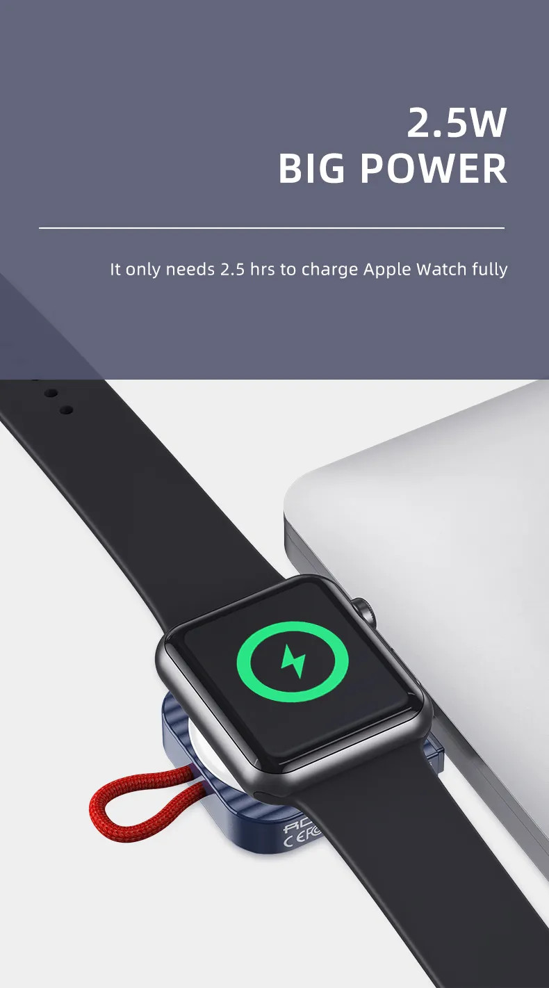 Đế Sạc mini di động chuẩn Qi 2.5W dành cho Apple Watch 1 / 2 / 3 / 4 / 5 / 6 / SE hiệu Rock W26