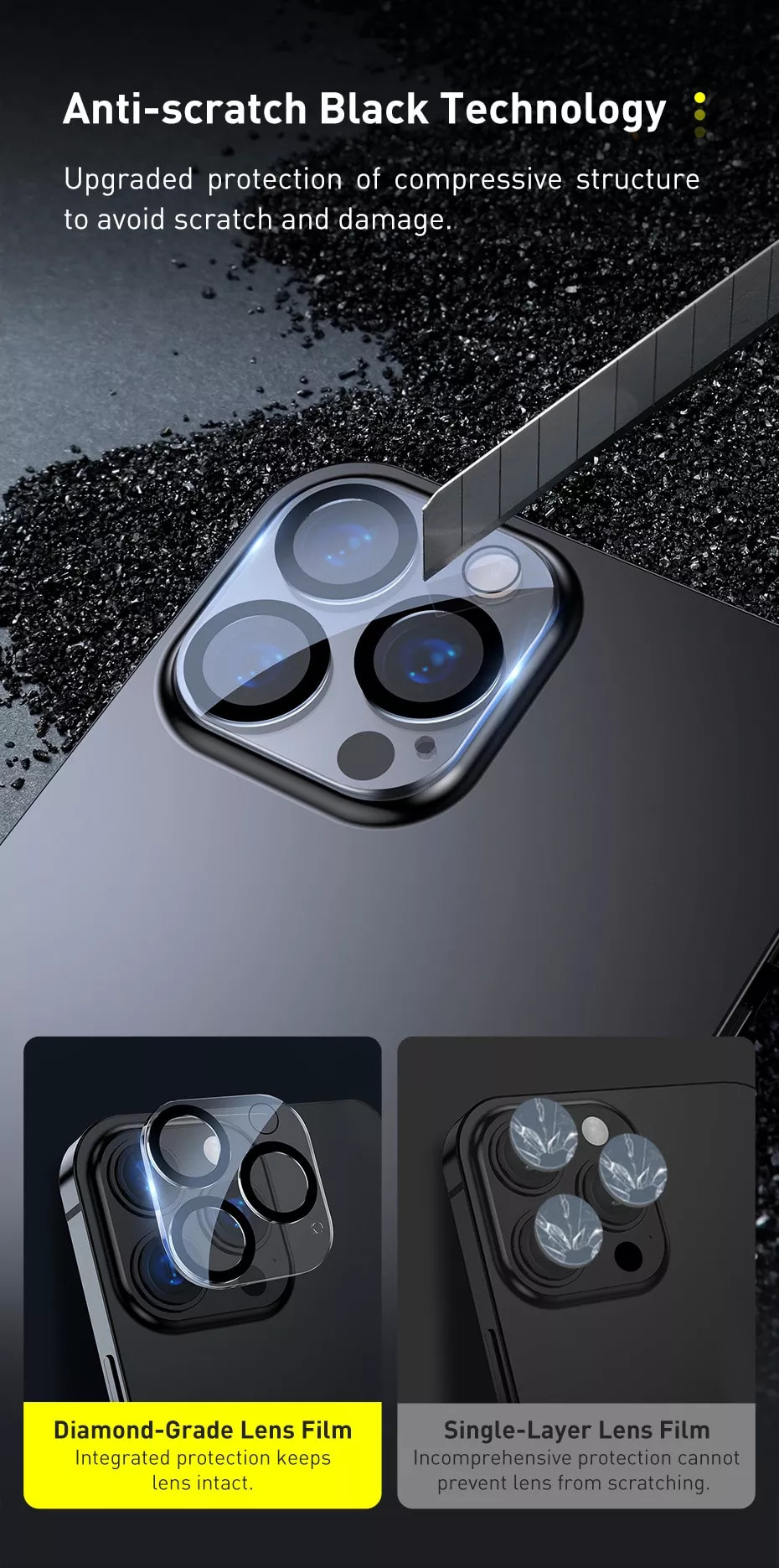 Miếng dán kính cường lực Full bảo vệ Camera cho iPhone 12 Pro / 12 Pro Max hiệu Baseus Full-Frame Lens Film mang lại khả năng quay video 8K