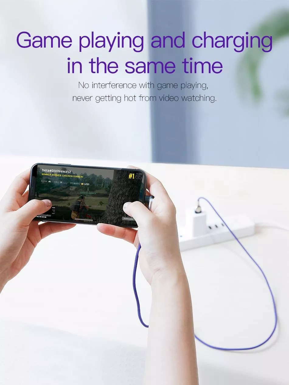 Dây cáp sạc Lightning Baseus MVB dài 2M cho iPhone iPad hỗ trợ game thủ