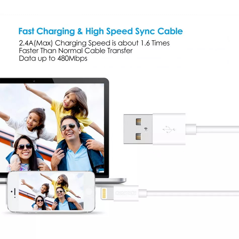 Dây cáp sạc nhanh 2.4A Lightning cho iPhone / iPad chuẩn MFI hiệu CHOETECH IP0026