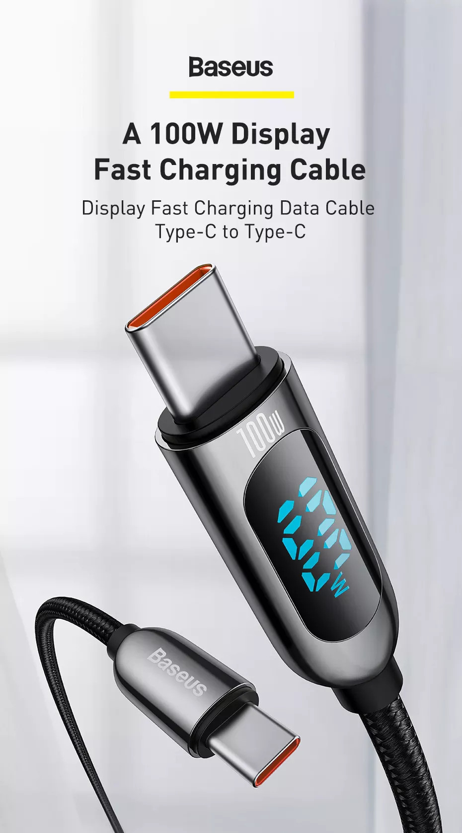 Dây cáp sạc nhanh 100W chuẩn PD 3.0 Type C to Type C hiệu Baseus Display Fast Charging Data Cable