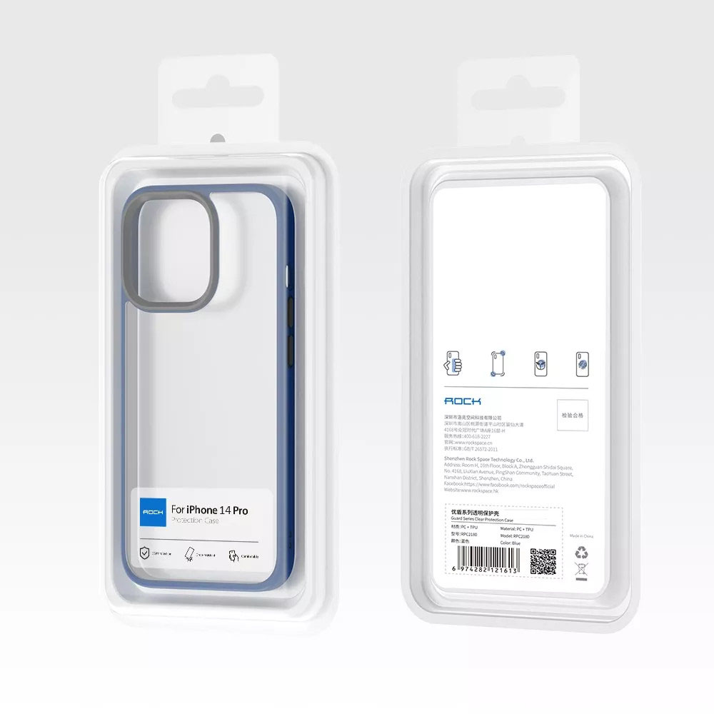 Ốp lưng chống sốc viền cao su cho iPhone 14 Pro mặt lưng trong suốt Hiệu Rock hybrid tective Case