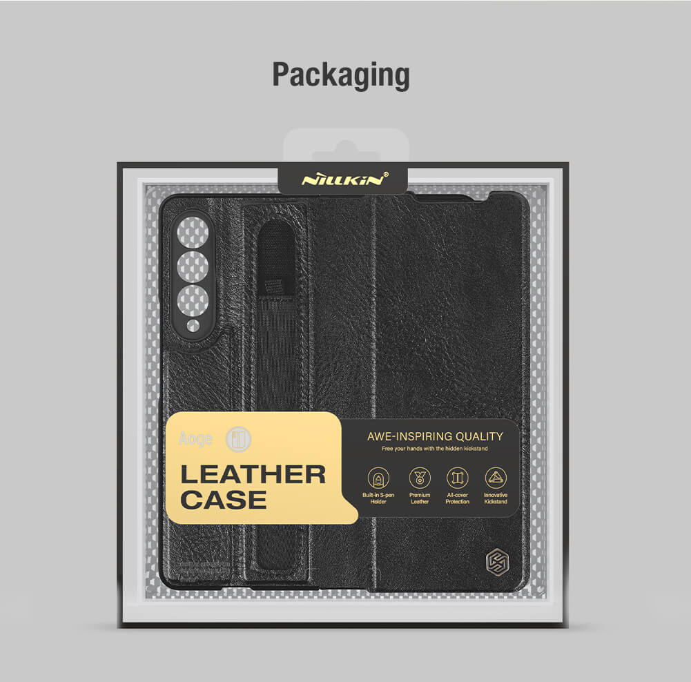 Case bao da chống sốc cho Samsung Galaxy Z Fold 3 trang bị ngăn đựng S-Pen hiệu Nillkin Aoge Leather Cover Case