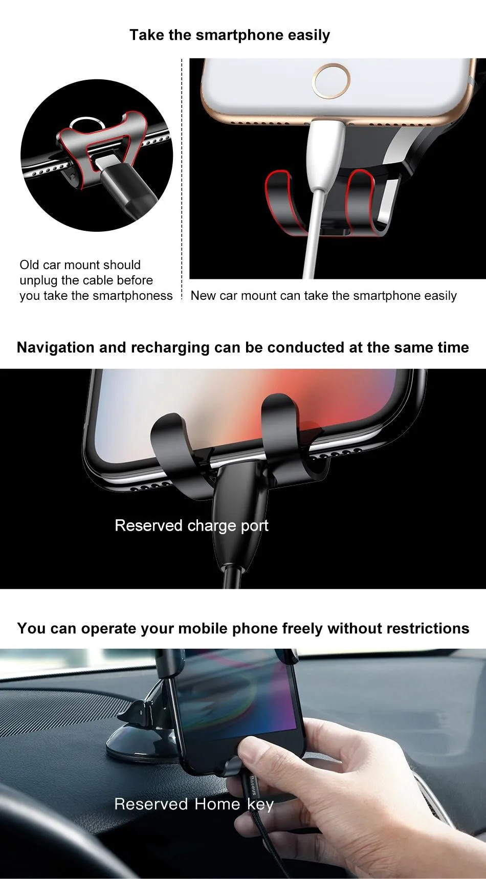 Giá đỡ điện thoại đóng mở tự động hiệu Baseus O-scm Type Gravity trên xe hơi ô tô