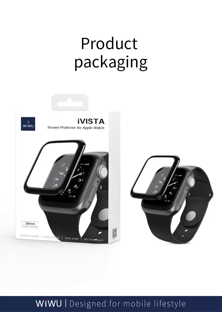 Bộ 2 miếng dán màn hình kính cường lực Full 3D cho Apple Watch 38mm hiệu WIWU iVista