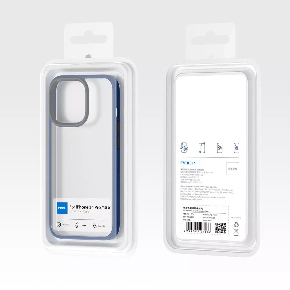 Ốp lưng chống sốc viền cao su cho iPhone 14 Pro Max mặt lưng trong suốt Hiệu Rock hybrid tective Case