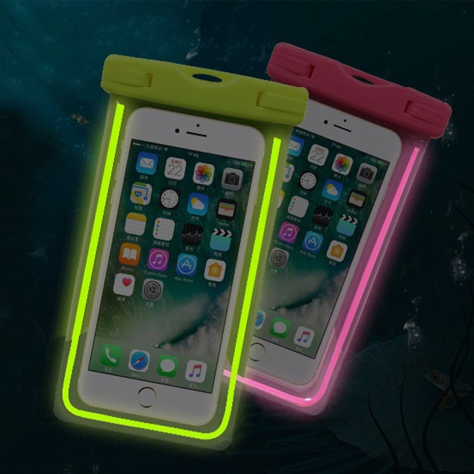 Túi chống nước WaterProof dạ quang phát sáng trong tối cho điện thoại 6 inch chuẩn chông nước IPx8 cao cấp