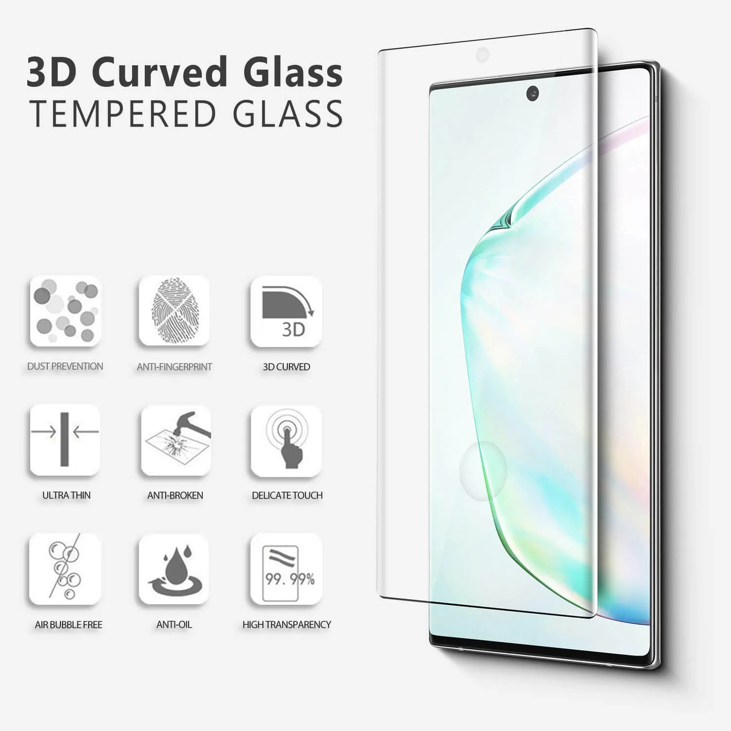 Miếng dán kính cường lực cho Samsung Galaxy Note 10 Plus full màn hình 3D hiệu Kuzoom Protective Glass