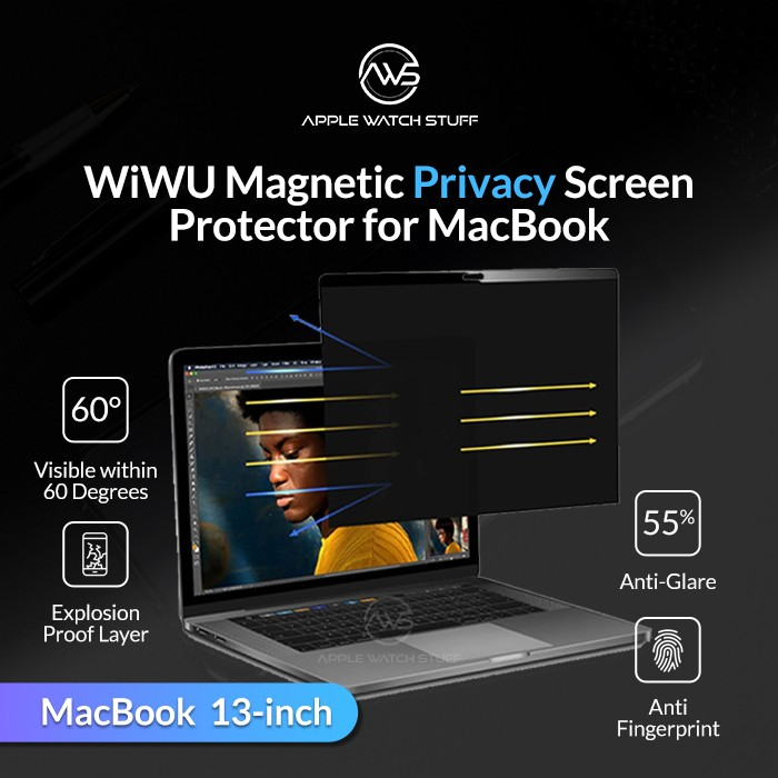 Miếng dán chống nhìn trộm film từ tính cho Macbook Pro M1 / Air M1 13 inch hiệu WIWU Magnetic Screen Protector Privacy mỏng 0.3mm, full 3D, chống lóa