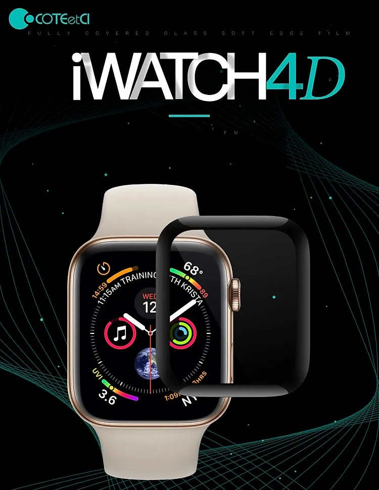 Miếng dán màn hình kính cường lực Full 4D cho apple watch 41mm / 45mm series 7 hiệu COTEETCI 4D iWatch Chống va đập, vát cạnh 2.5D, hạn chế vân tay