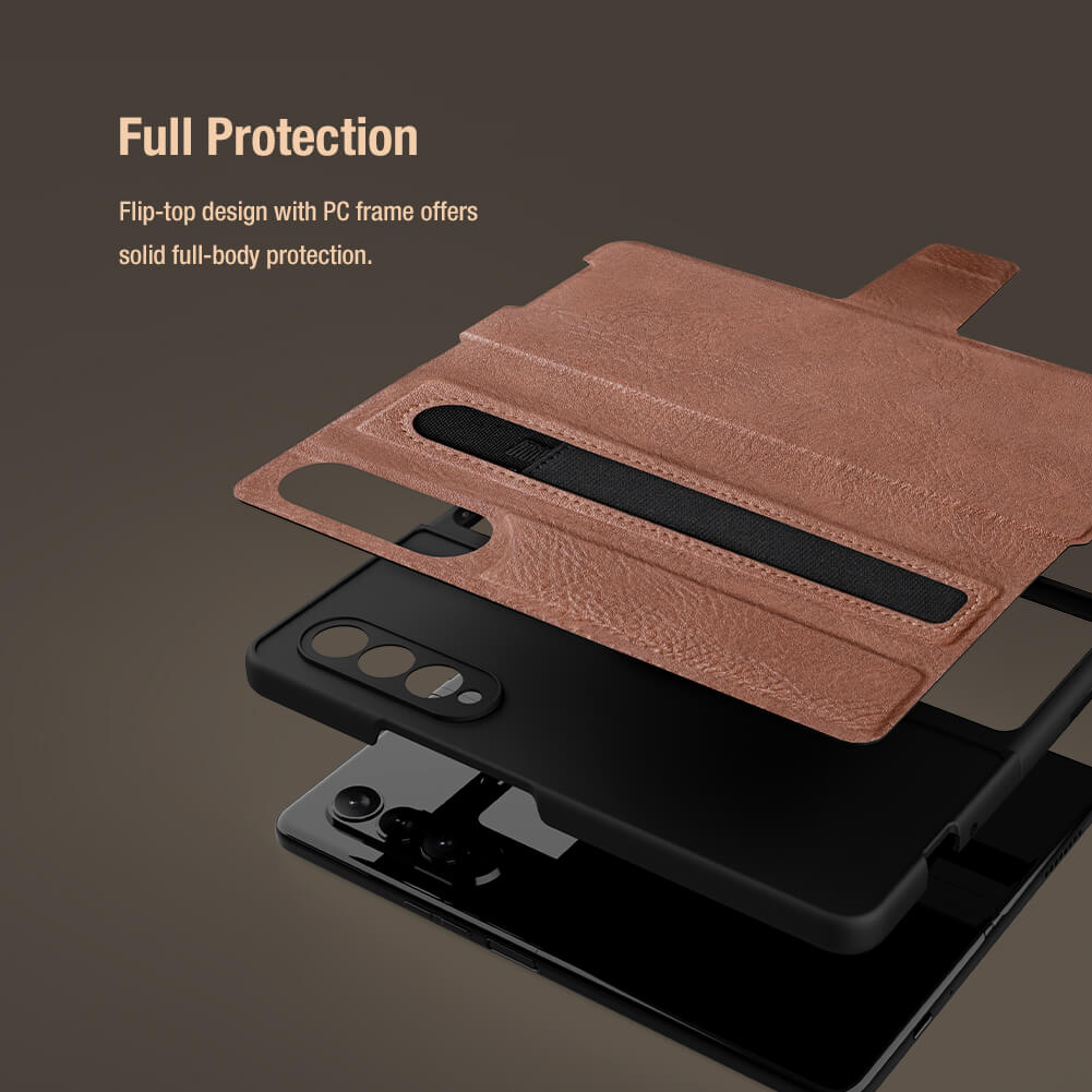 Case bao da chống sốc cho Samsung Galaxy Z Fold 4 trang bị ngăn đựng S-Pen hiệu Nillkin Aoge Leather Cover Case