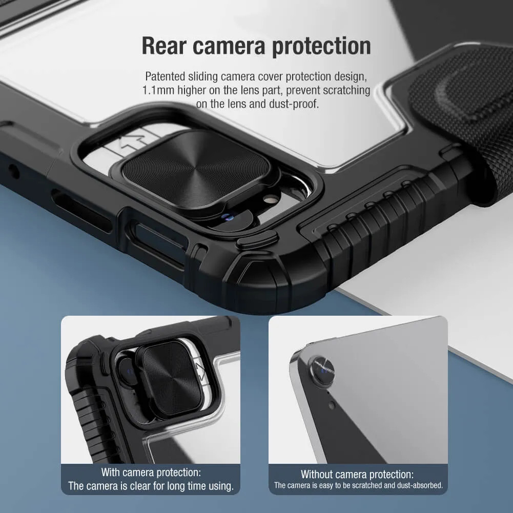 Bao da chống sốc cho iPad Mini 6 hiệu Nillkin Bumper Pro có ngăn đựng bút chống va đập, mặt lưng show Logo táo, cơ chế smartsleep, nắp bảo vệ Camera 1.1mm