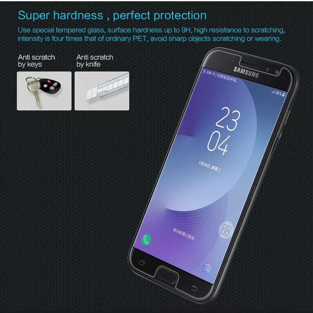 Miếng dán kính cường lực cho Samsung Galaxy J7 Pro hiệu HOTCASE HBO (độ cứng 9H, mỏng 0.3mm, độ trong HD)