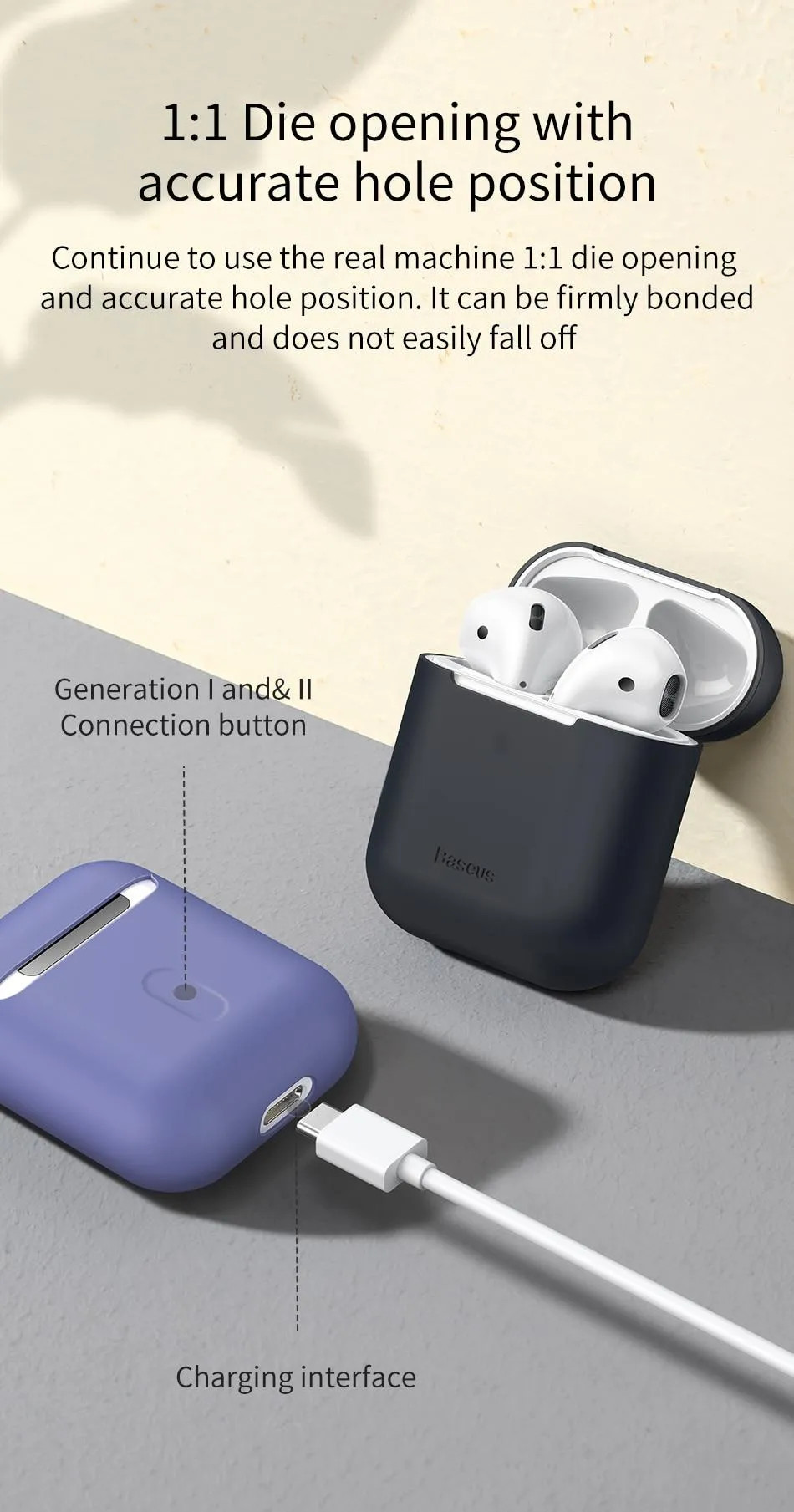 Bao case silicon siêu mỏng cho tai nghe Apple Airpods 1 / 2 hiệu Rock Carying Case (chống vân tay, chống bám bẩn, vật liệu cao cấp, tỉ lệ 1:1, chống mất tai nghe)
