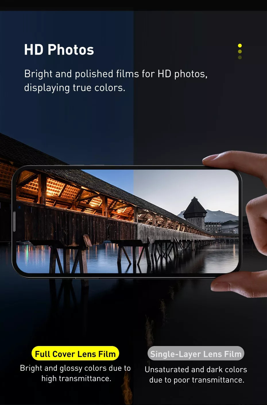 Bộ 2 miếng dán kính cường lực Full bảo vệ Camera cho iPhone 13 Pro / 13 Pro Max hiệu Baseus Full-Frame Lens Film 