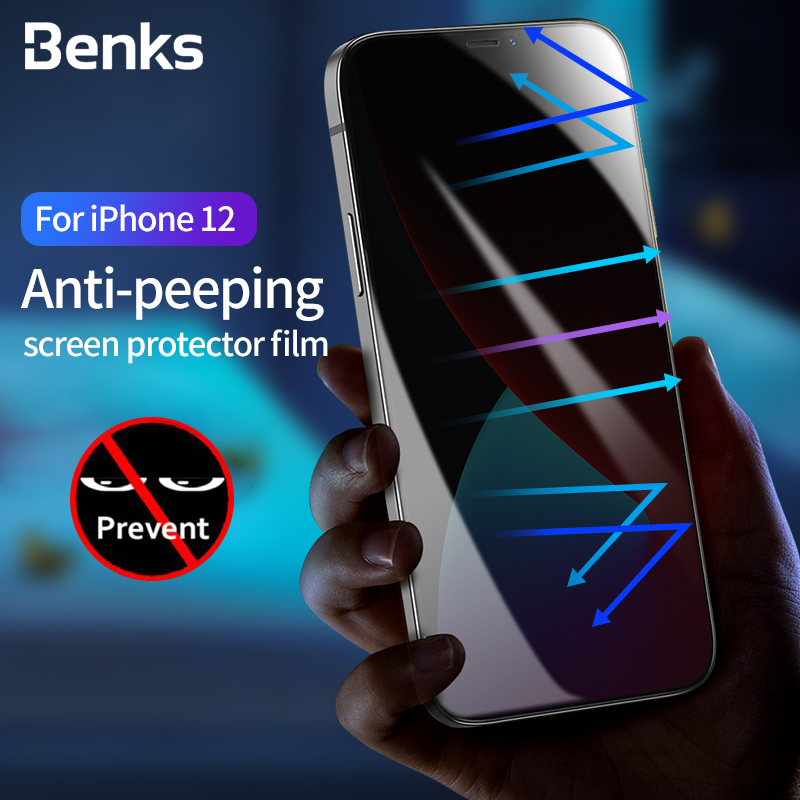 Miếng dán kính cường lực chống nhìn trộm full 3D cho iPhone 12 - 12 Pro - 12 Mini - 12 Pro Max hiệu Benks