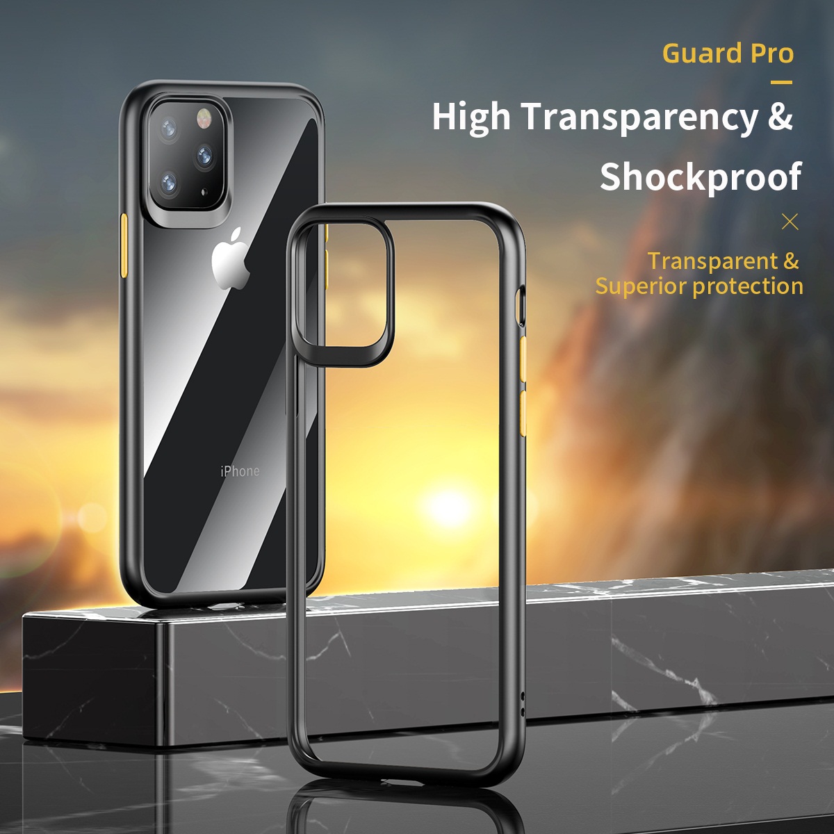 Ốp lưng silicon chống sốc trong suốt viền màu cho iPhone 11 Pro - 11 Pro Max  Hiệu Rock Guard Pro