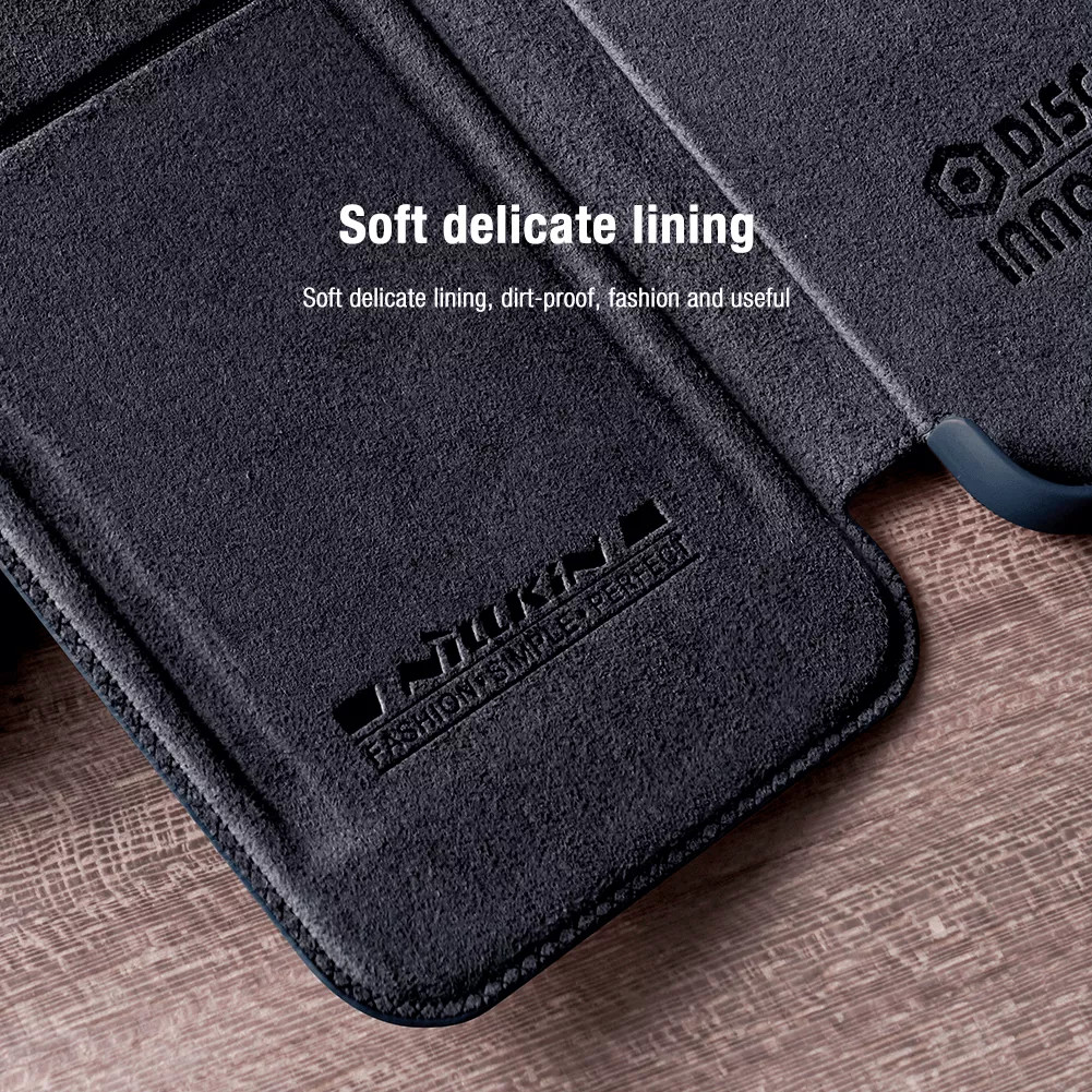 Case bao da chống sốc cho Samsung Galaxy S22 Ultra hiệu Nillkin Qin Pro trang bị nắp bảo vệ Camera (Chất liệu da cao cấp, có ngăn đựng thẻ, mặt da siêu mềm mịn)
