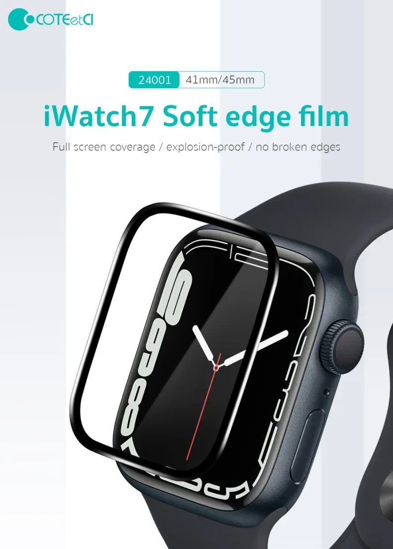 Miếng dán màn hình Full 4D cho apple watch 45mm series 7 chất liệu film dẻo hiệu COTEETCI Pet Soft