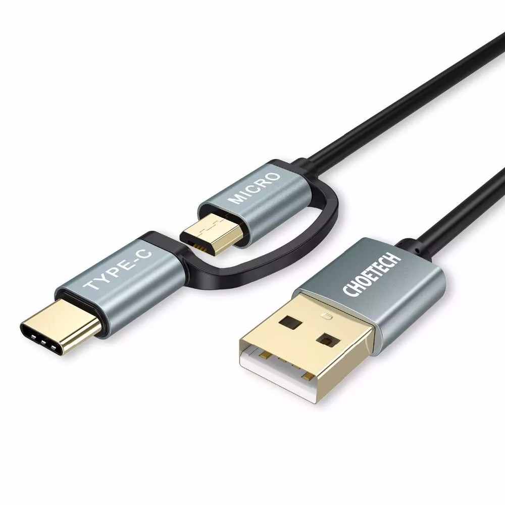 Dây cáp sạc nhanh 2 in 1 Type-C / Micro USB dài 120CM hiệu CHOETECH XAC0012