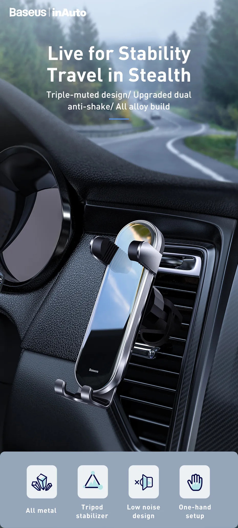 Giá đỡ điện thoại khóa mở tự động cho xe hơi ô tô hiệu Baseus Pen Gravity Car Mount