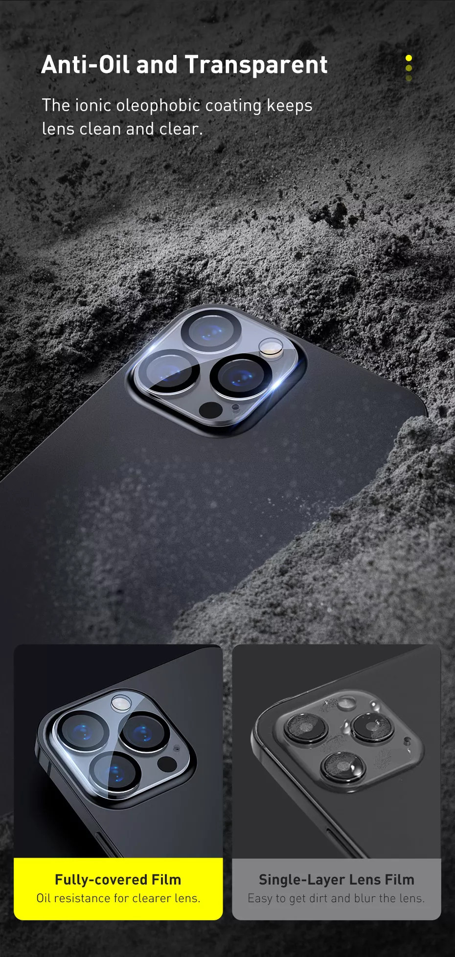 Miếng dán kính cường lực Full bảo vệ Camera cho iPhone 12 Pro / 12 Pro Max hiệu Baseus Full-Frame Lens Film mang lại khả năng quay video 8K