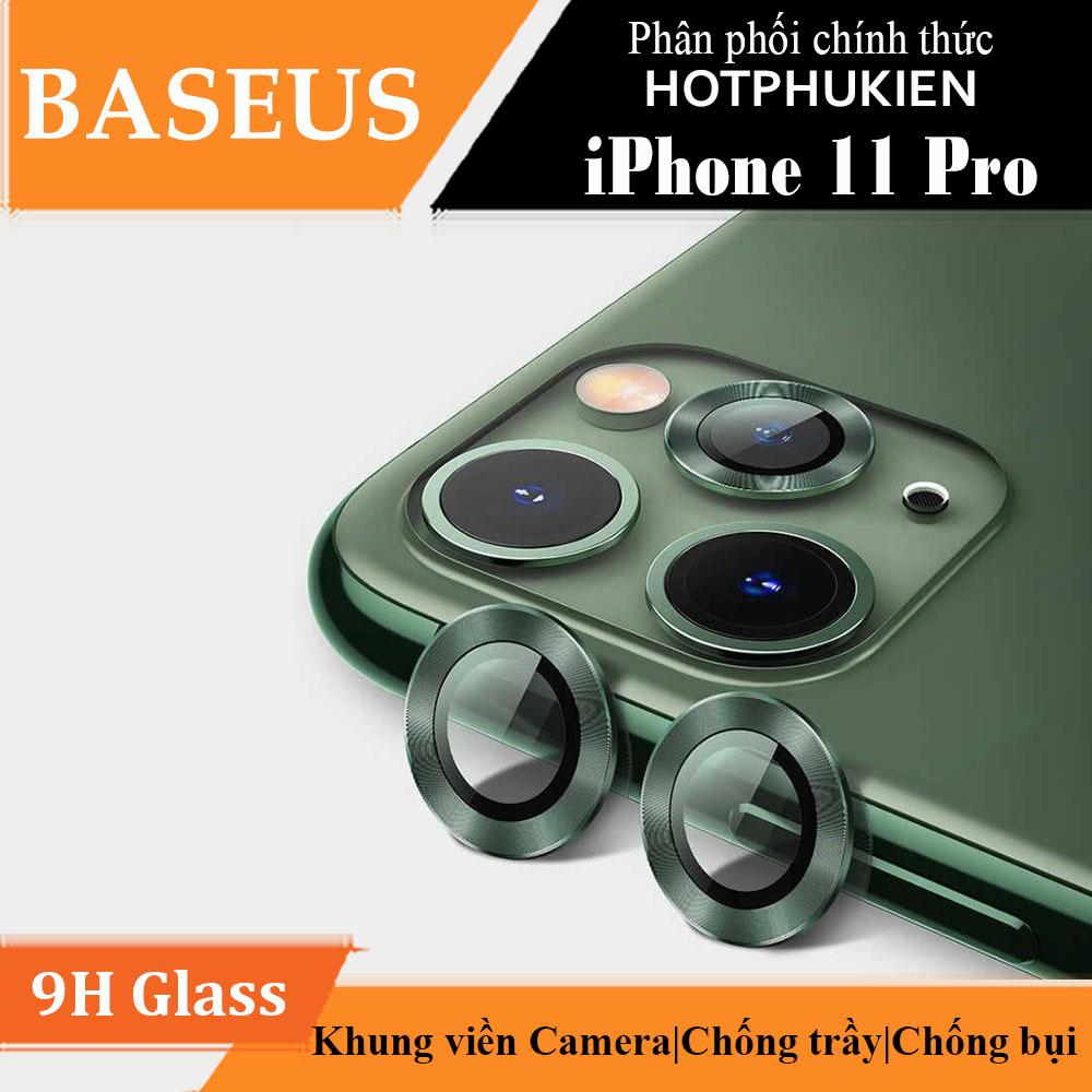 Bộ ốp viền kim loại tích hợp cường lực chống trầy Camera cho iPhone 11 Pro hiệu Baseus Alloy tection Ring Lens Film