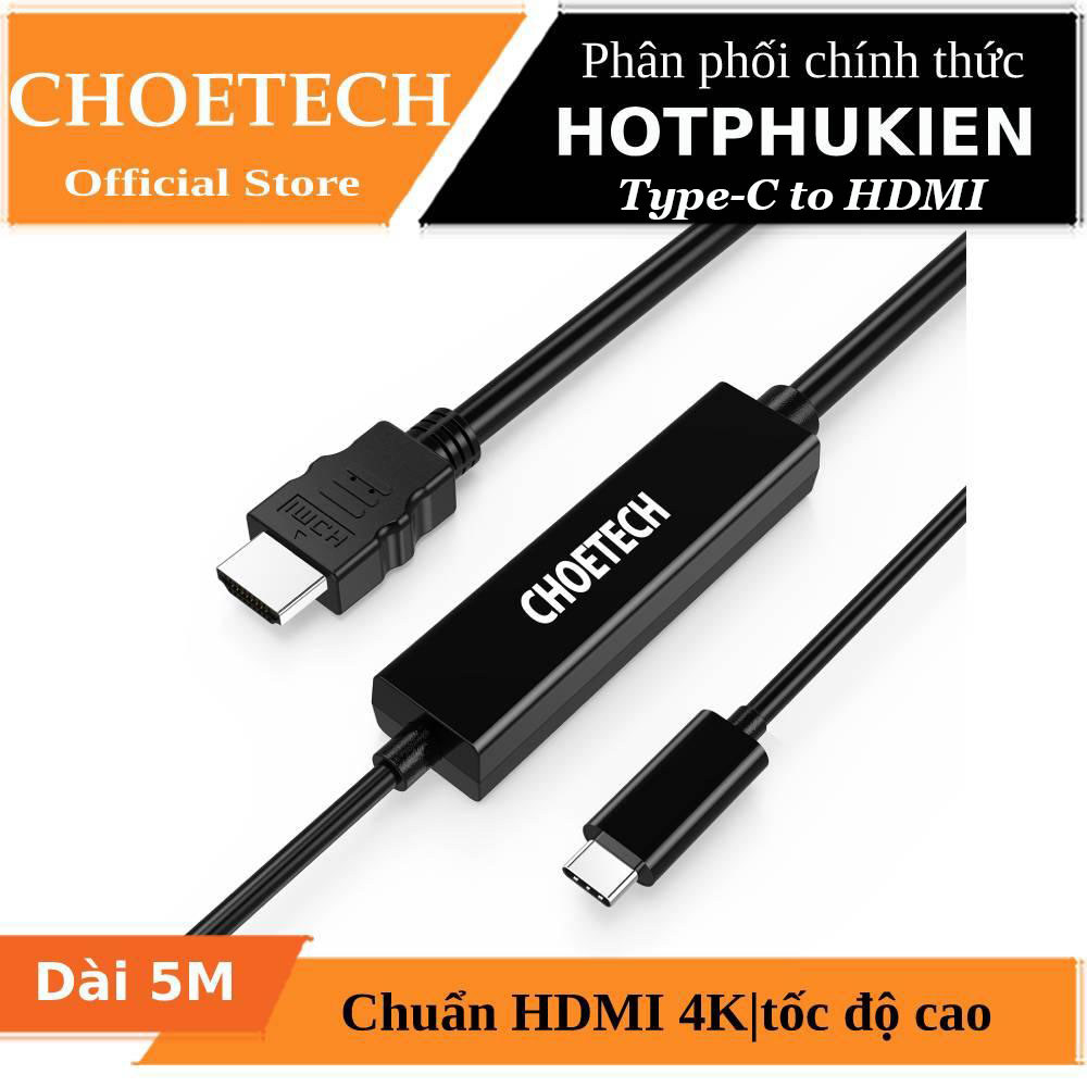 Dây cáp chuyển đổi cổng PD Type-C ra cổng HDMI chuẩn phân giải 4K dài 5m hiệu CHOETECH CH0050