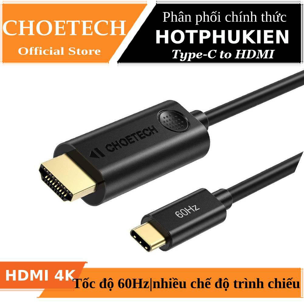 Dây cáp chuyển đổi PD Type-C ra cổng HDMI chuẩn 4K dài 180cm hiệu CHOETECH CH009