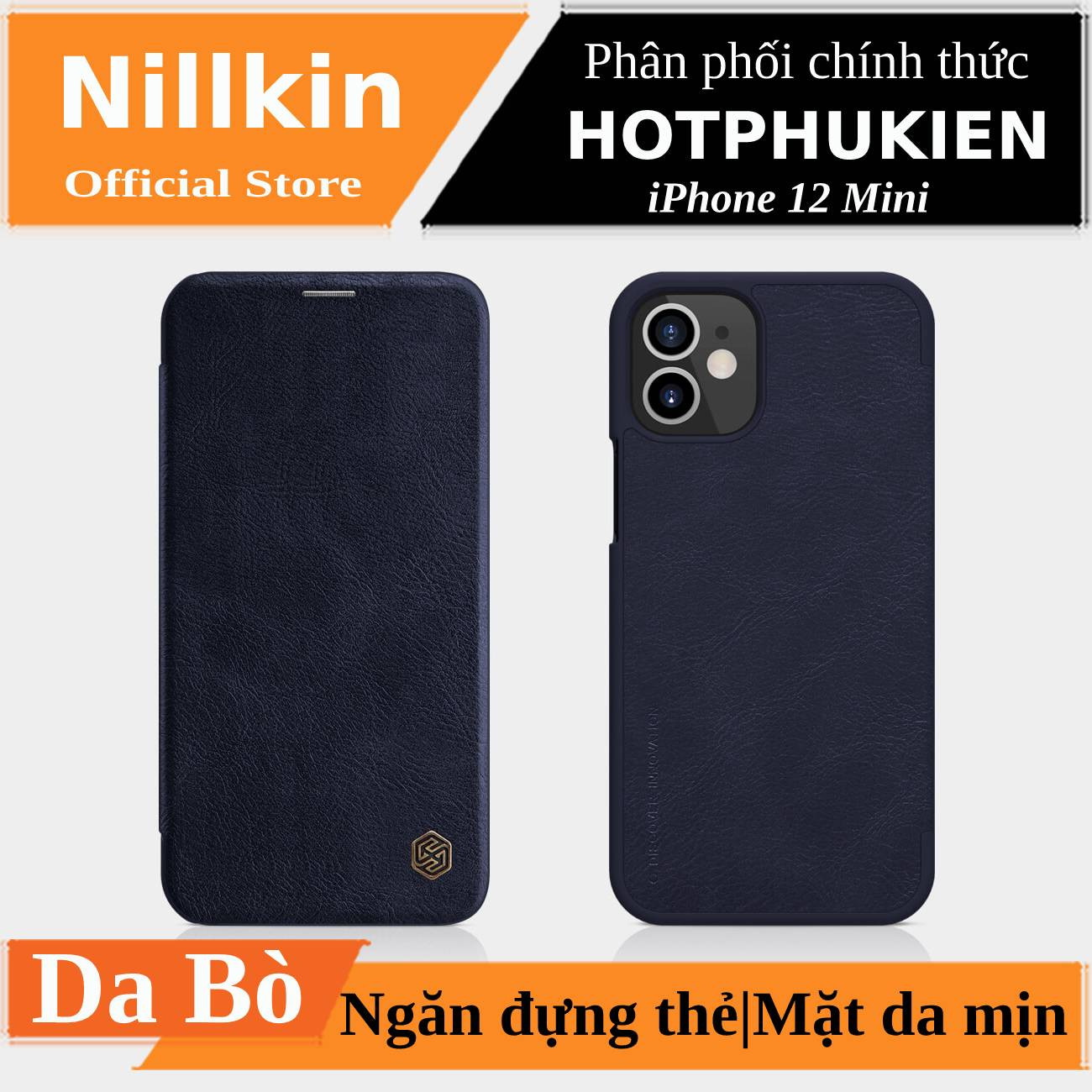 Bao da leather cho iPhone 12 Mini (5.4 icnh) hiệu Nillkin Qin