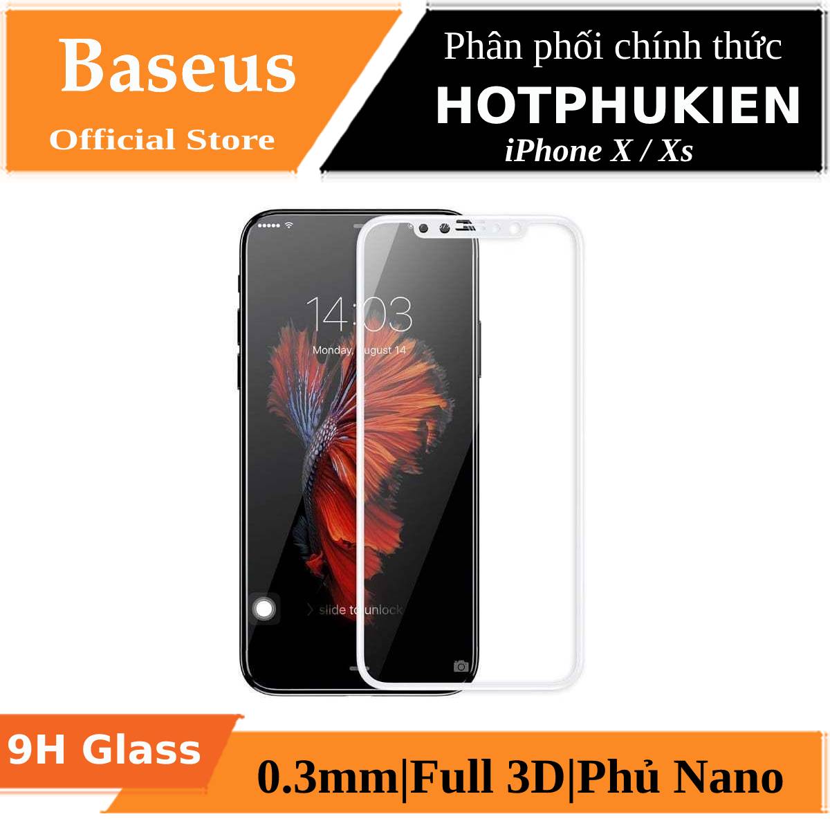 Miếng dán kính cường lực full 3D cho iPhone X / iPhone Xs mỏng 0.23mm hiệu Baseus Silk-Screen