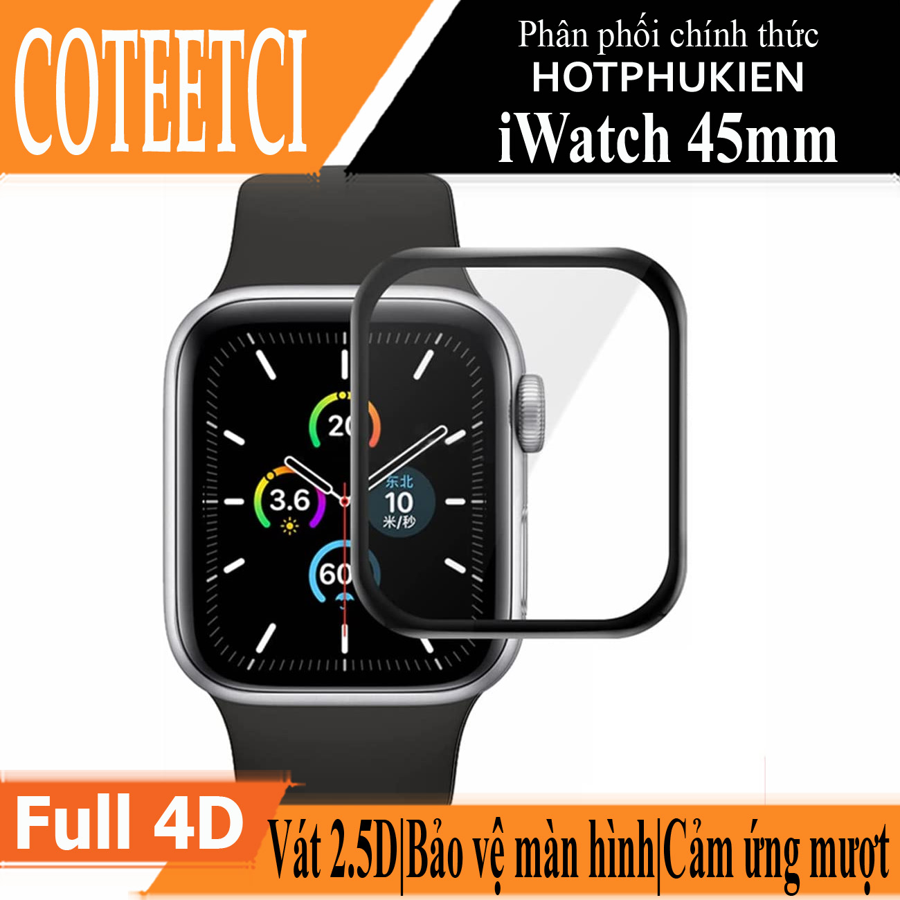 Miếng dán màn hình full 4D ppf silicon dành cho Apple Watch 45mm series 7 hiệu COTEETCI Pet Soft