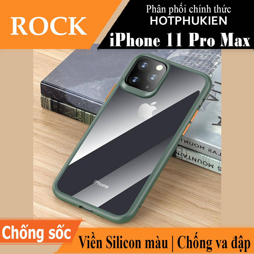 Ốp lưng silicon chống sốc trong suốt viền màu cho iPhone 11 Pro Max  Hiệu Rock Guard Pro