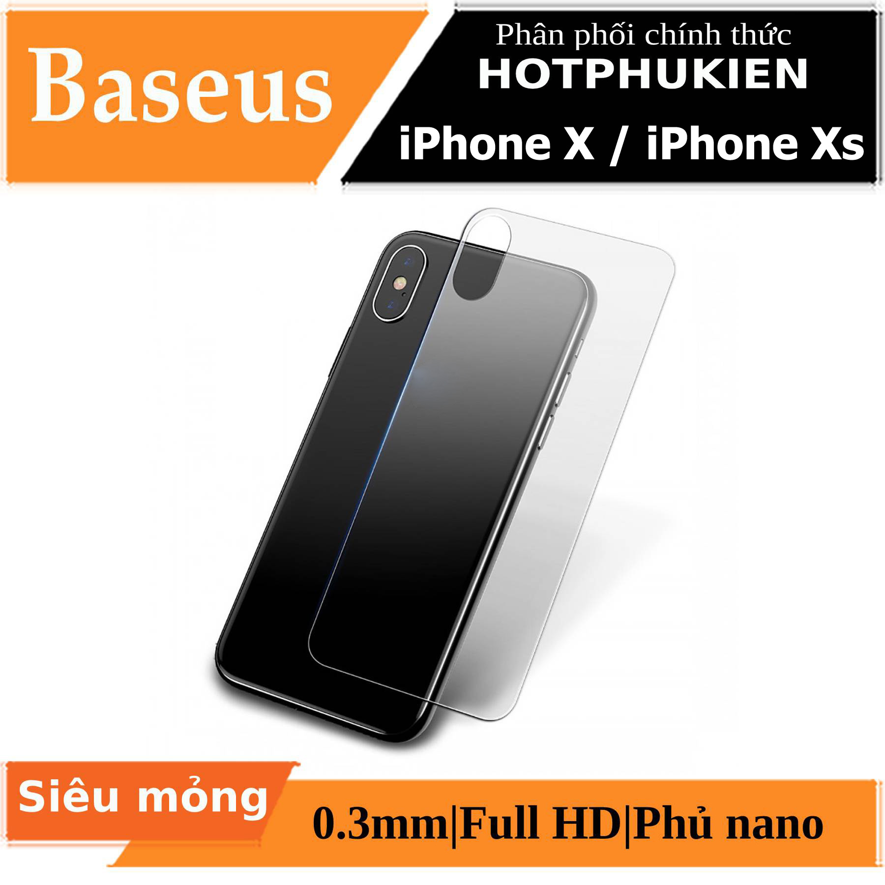 Miếng dán kính cường lực mặt lưng trong suốt cho iPhone X / iPhone Xs hiệu Baseus