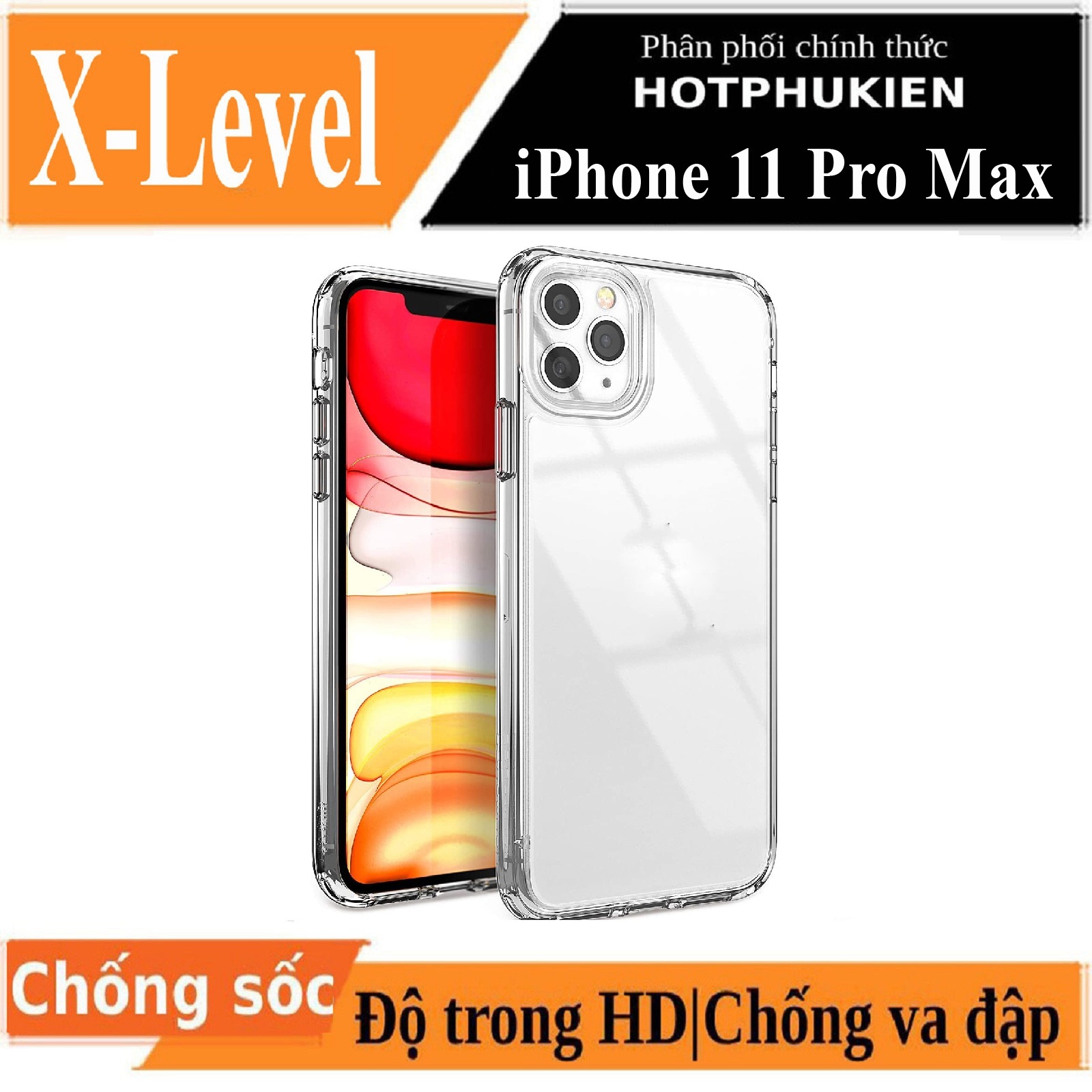 Ốp lưng chống sốc cho iPhone 11 Pro Max mặt lưng trong suốt siêu mỏng hiệu X-Level Sparkling Series