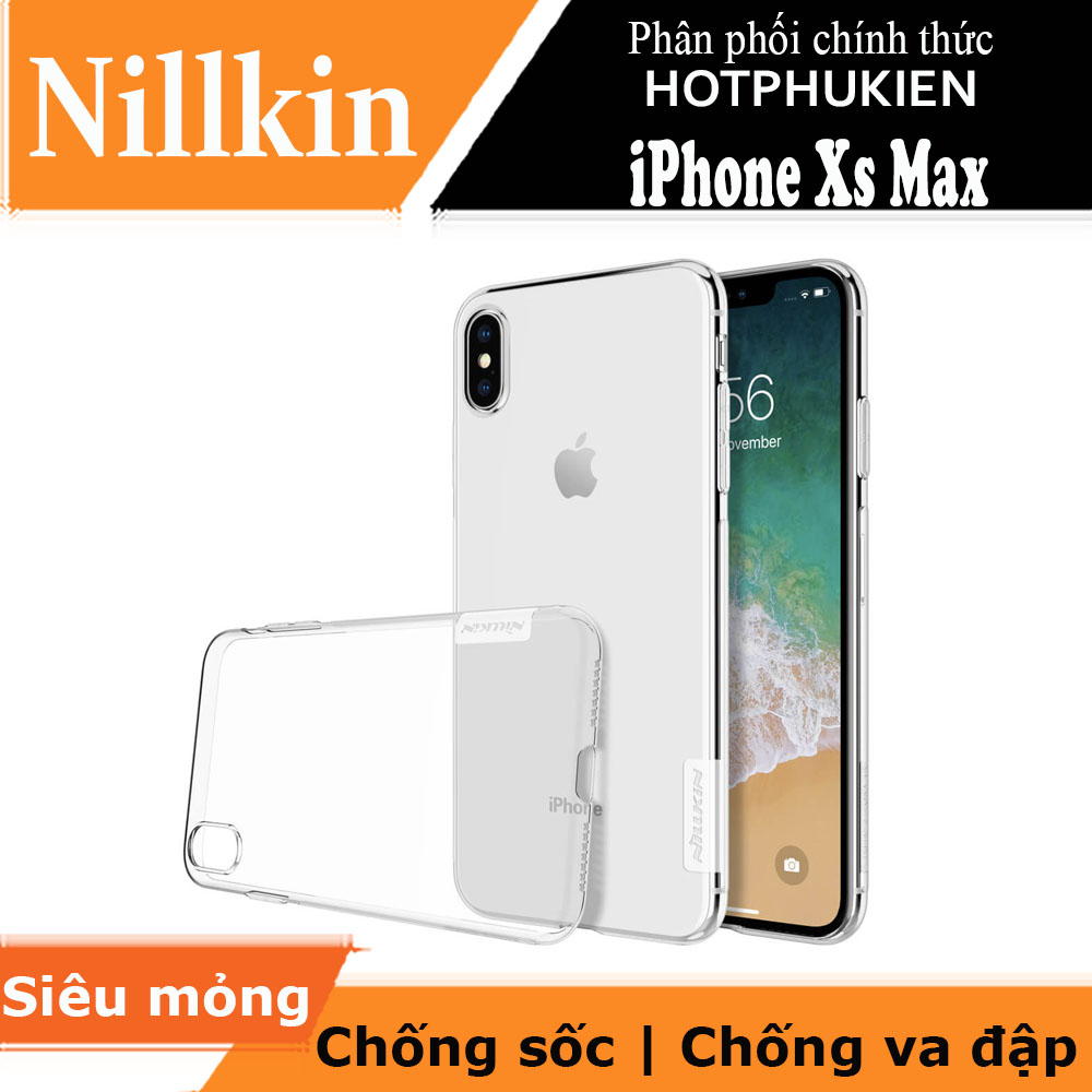 Ốp lưng silicon trong suốt cho iPhone Xs Max hiệu Nillkin mỏng 0.6mm