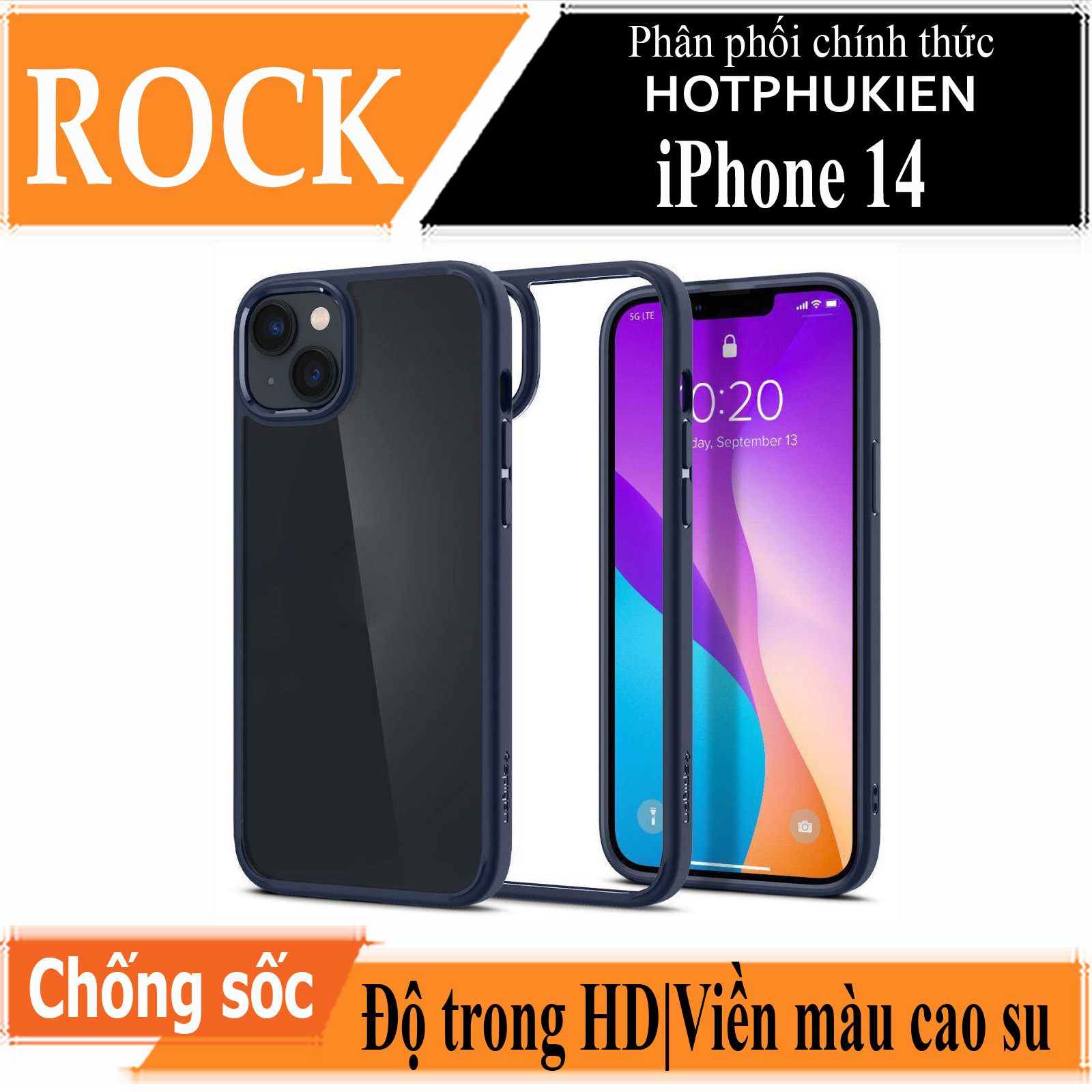 Ốp lưng viền cao su cho iPhone 14 (6.1 inch) Hiệu Rock hybrid tective Case