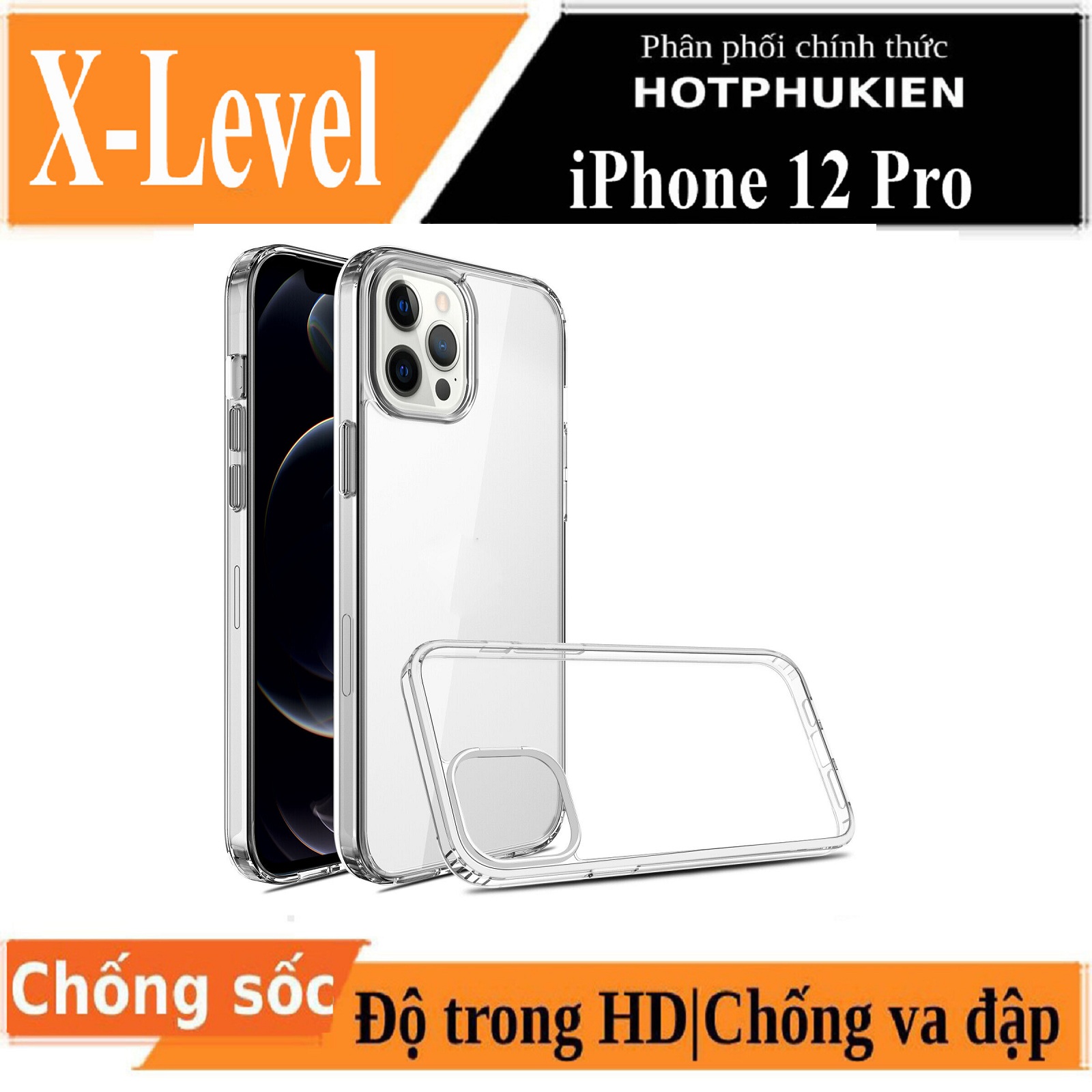 Ốp lưng chống sốc cho iPhone 12 Pro mặt lưng trong suốt siêu mỏng 0.8mm hiệu X-Level Sparkling Series