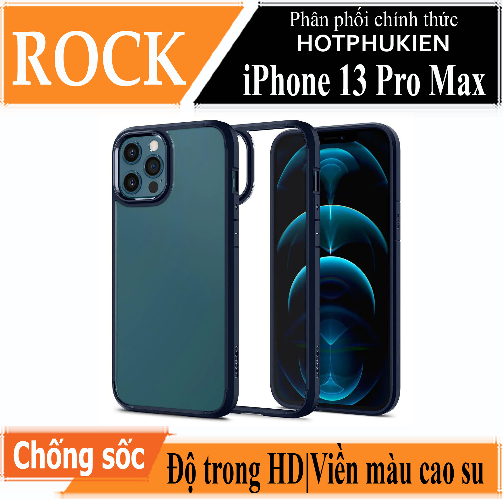 Ốp lưng viền cao su cho iPhone 13 Pro Max (6.7 inch) Hiệu Rock hybrid Protective Case