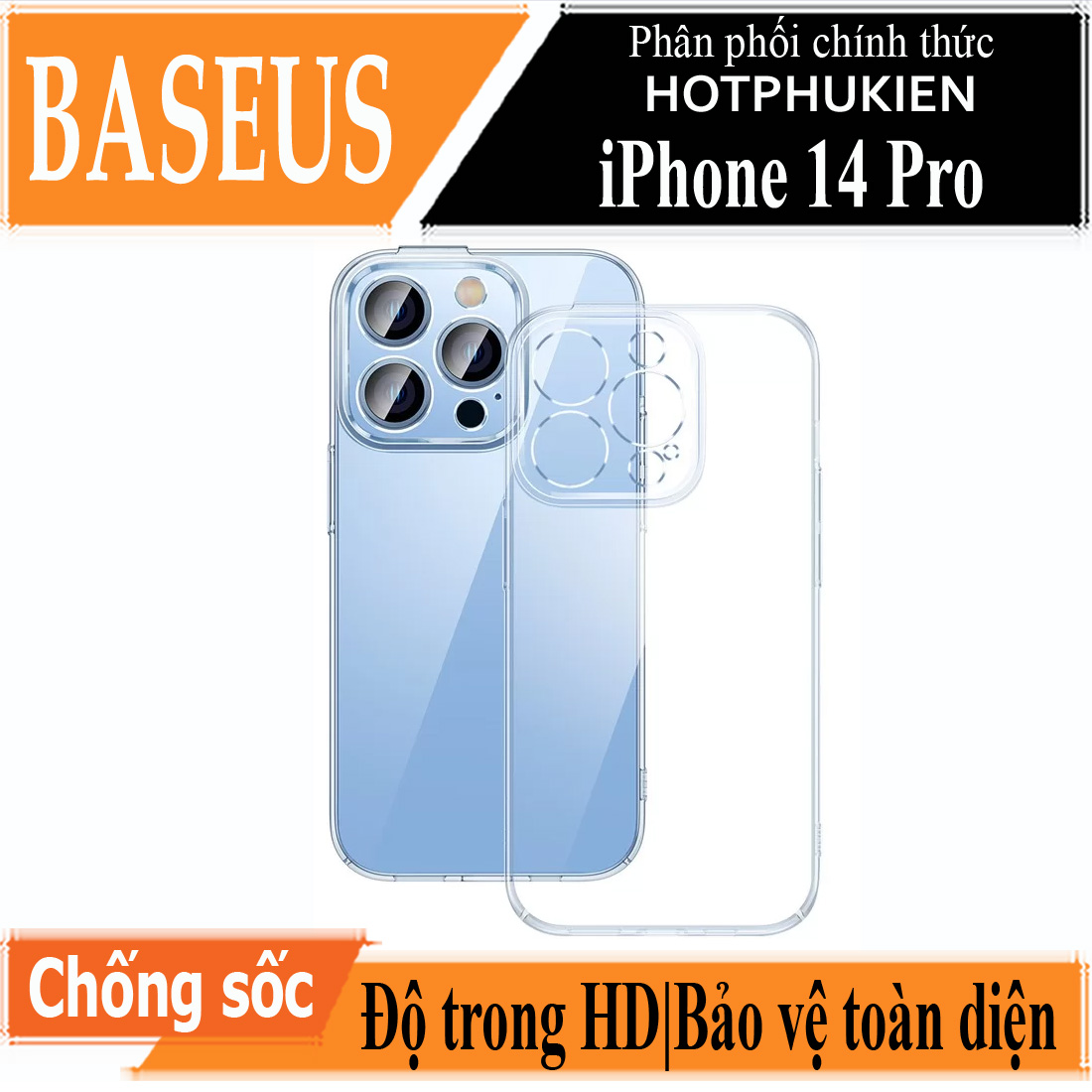 Ốp lưng chống sốc trong suốt cho iPhone 14 Pro (6.1 inch) hiệu Baseus Protective Case