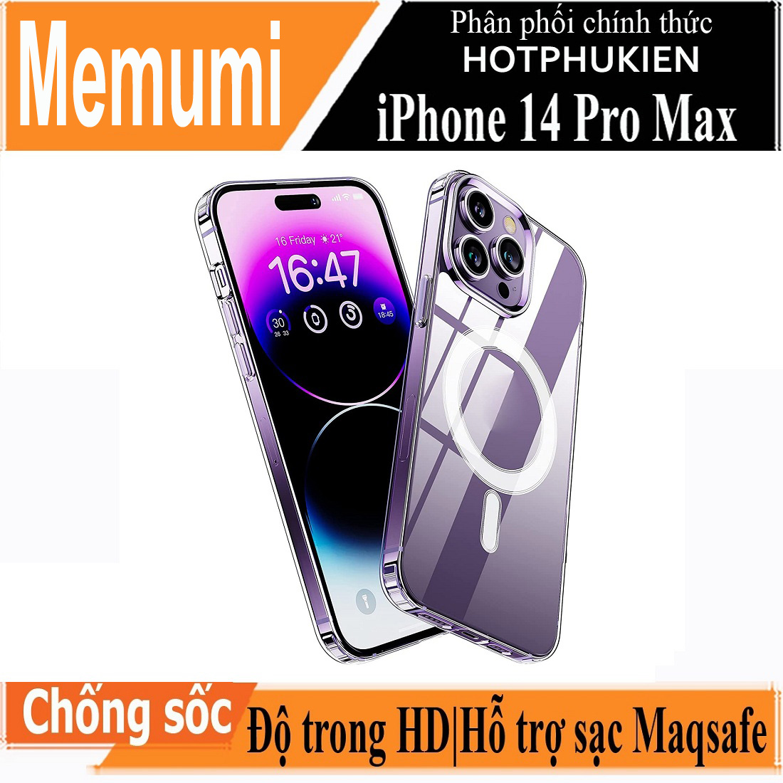 Ốp lưng trong suốt hỗ trợ sạc Magsafe cho iPhone 14 Pro Max (6.7 inch) hiệu Memumi