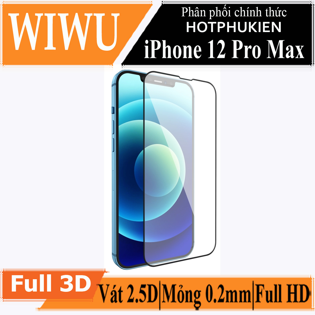 Miếng dán kính cường lực Cho iPhone 12 Pro Max full màn hình 2.5D chống nứt vỡ cạnh hiệu WIWU iVista