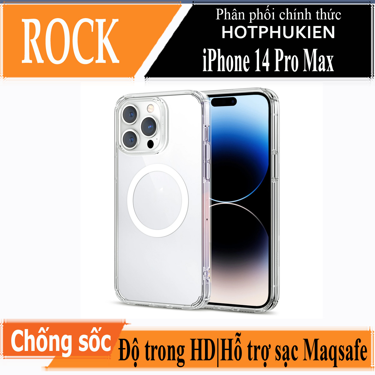 Ốp lưng chống sốc trong suốt hỗ trợ sạc Magsafe cho iPhone 14 Pro Max (6.7 inch) hiệu Rock Protection Maqsafe Magetic Case