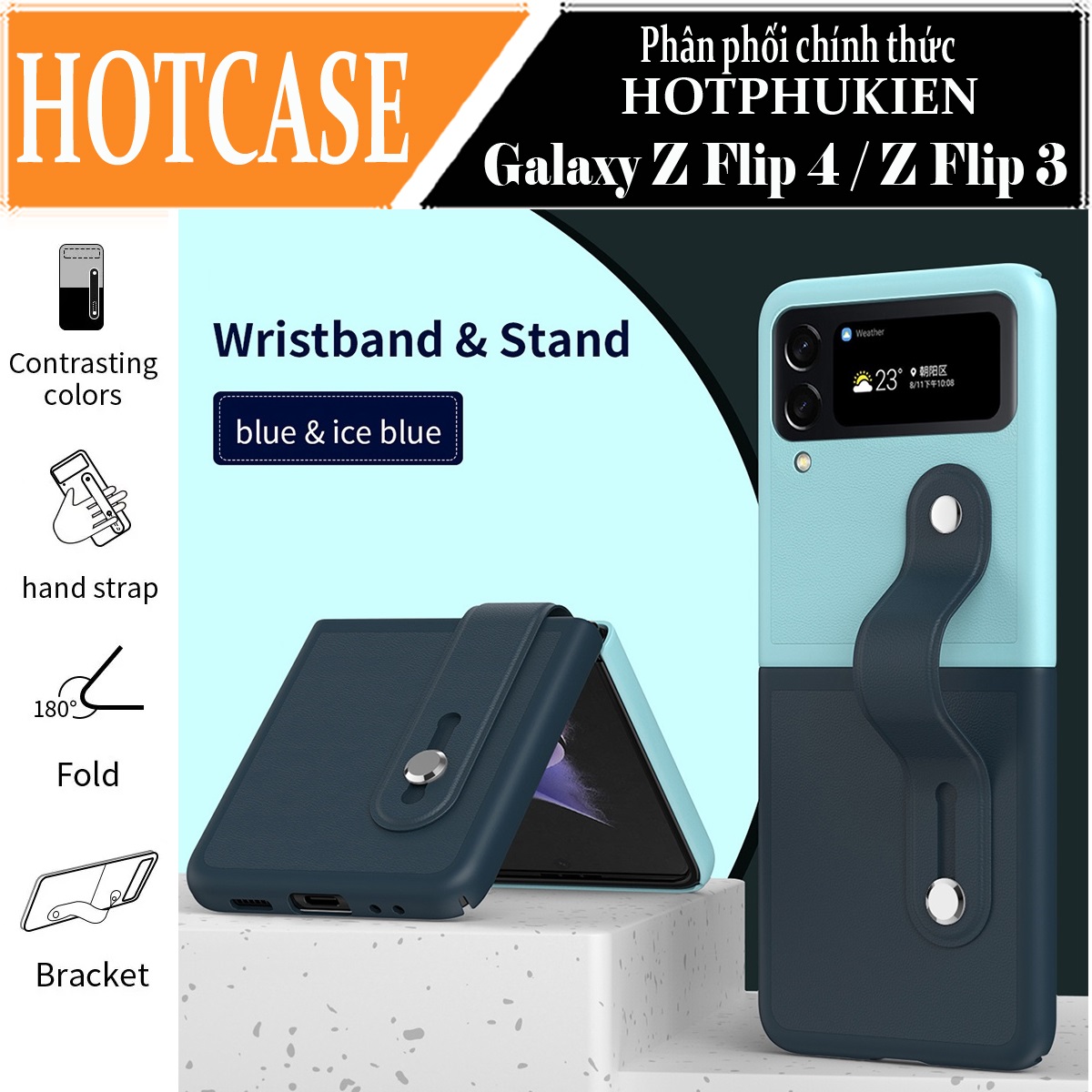 Ốp lưng đai đeo hand trap chống sốc cho Samsung Galaxy Z Flip 4 hiệu HOTCASE Wristband Stand Phone Case - chất liệu cao cấp, thiết kế thời trang sang trọng có đai đeo tay an toàn