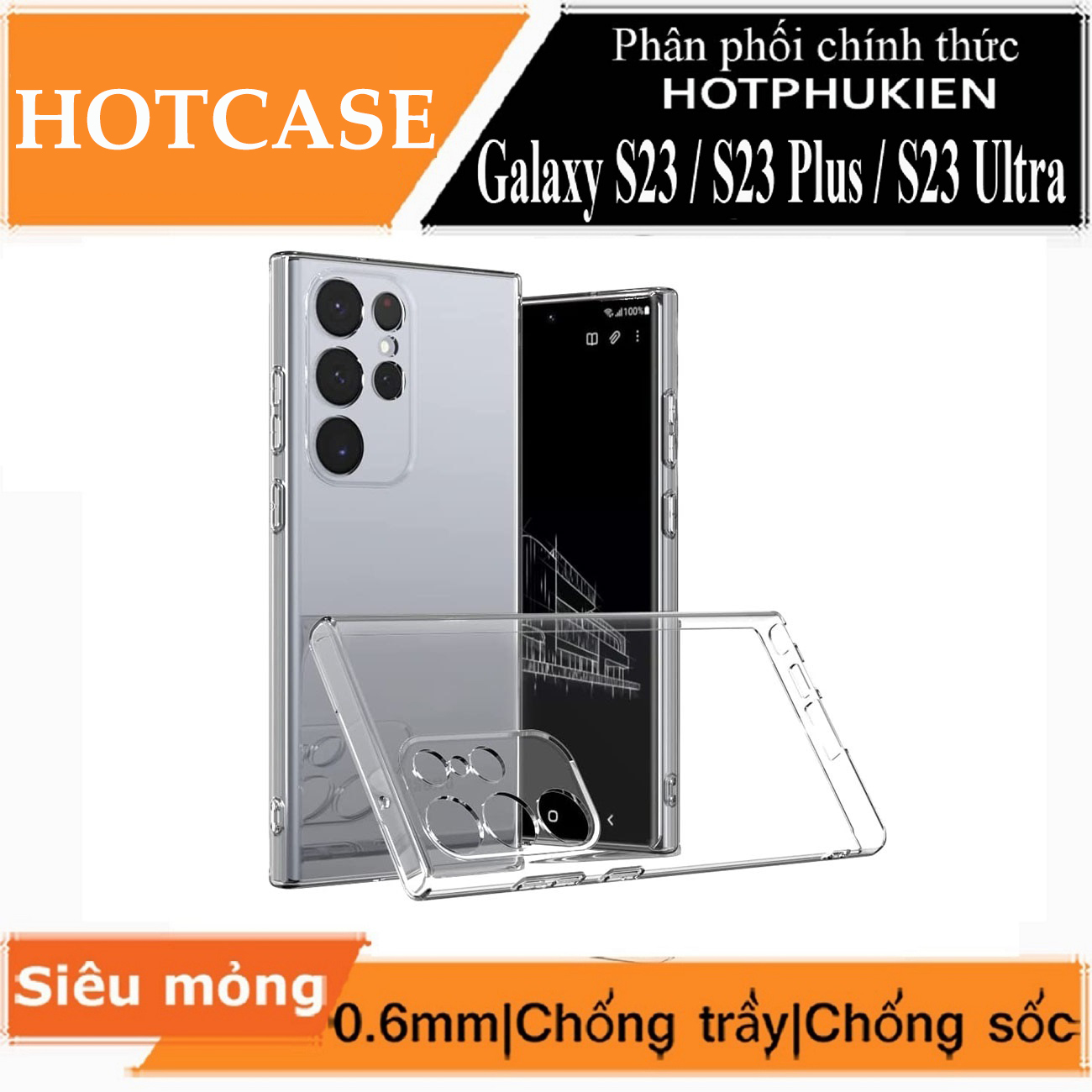 Ốp lưng silicon cho Samsung Galaxy S23 hiệu HOTCASE - siêu mỏng 0.6mm, thiết kế trong suốt, chống trầy xước